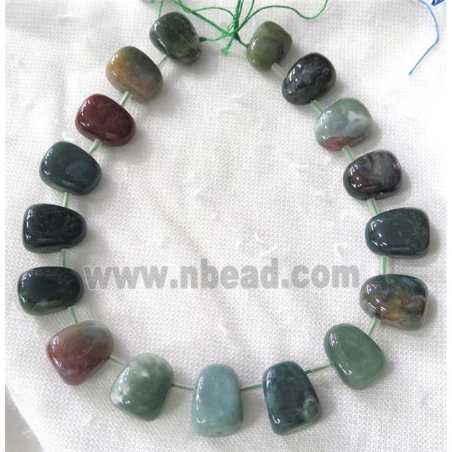 Indian Agate collar beads, teardrop, top-drilled, green