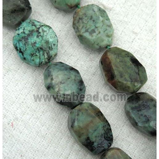 African Turquoise nugget beads, faceted freeform, green