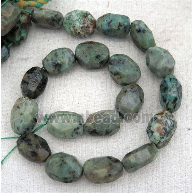African Turquoise nugget beads, faceted freeform, green