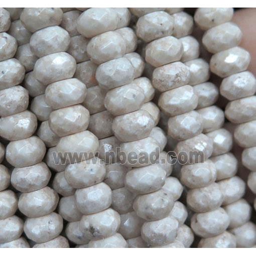 white Chinese River Jasper beads, faceted rondelle, Grade B