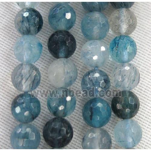 natural blue Rutilated Quartz beads, faceted round