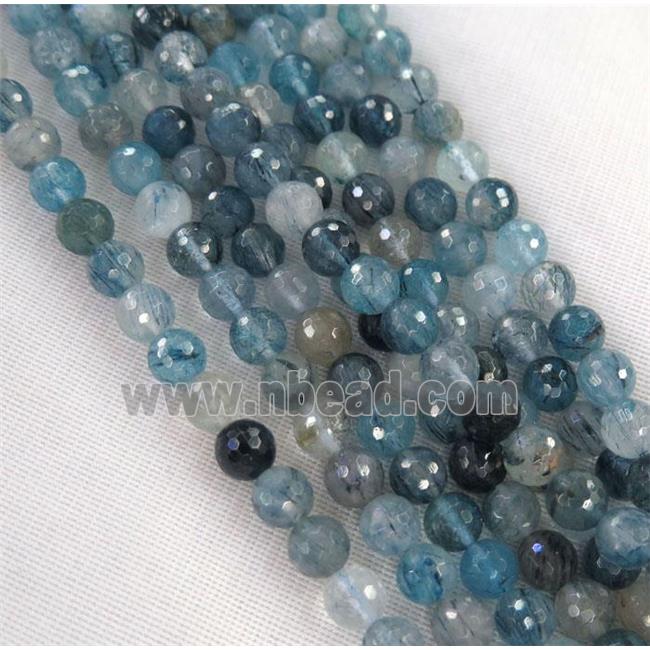 natural blue Rutilated Quartz beads, faceted round