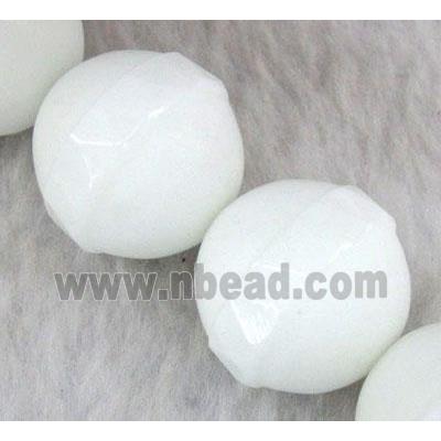 porcelain bead, round, faceted, white