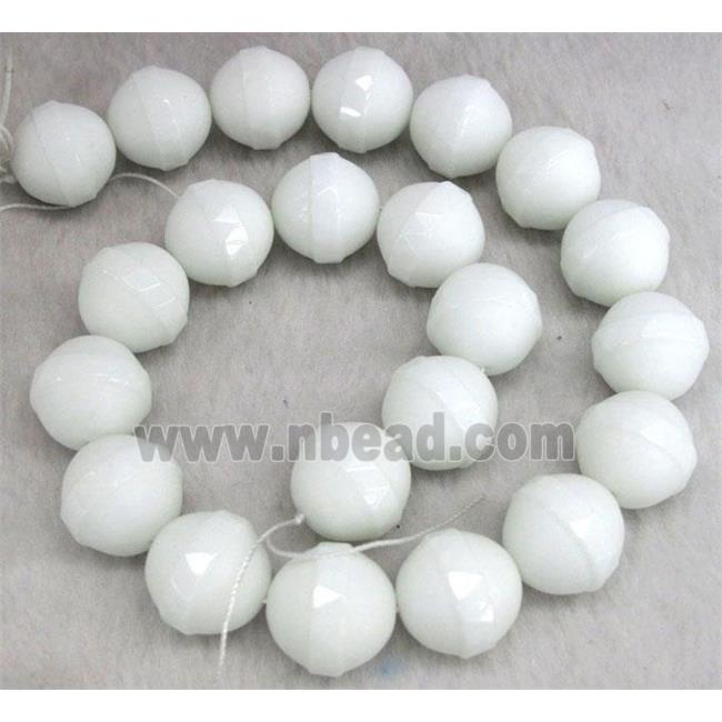 porcelain bead, round, faceted, white