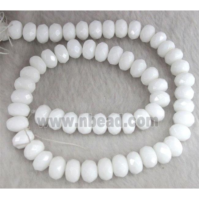 white porcelain beads, faceted rondelle