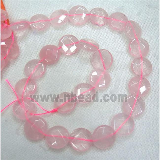 Rose Quartz beads, faceted coin, pink