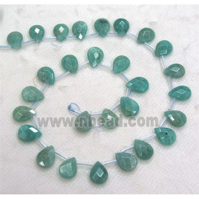 green Russian Amazonite beads, faceted teardrop, top drilled