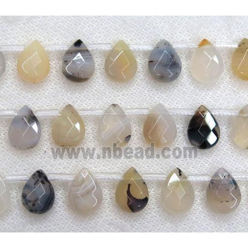Chinese Heihua montana Agate beads, faceted teardrop, top drilled