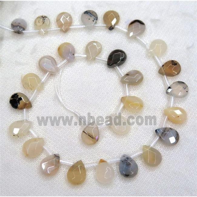 Chinese Heihua montana Agate beads, faceted teardrop, top drilled