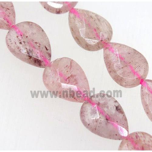 natural Strawberry Quartz beads, faceted teardrop