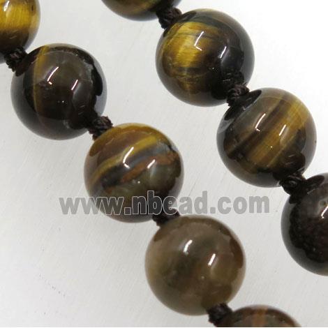 yellow Tiger eye stone bead knot Necklace Chain, round