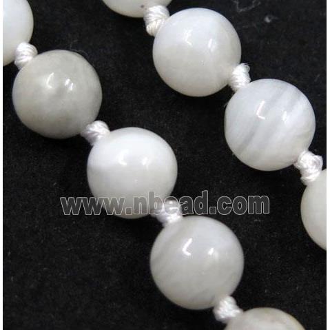 white Crazy Agate bead knot Necklace Chain, round