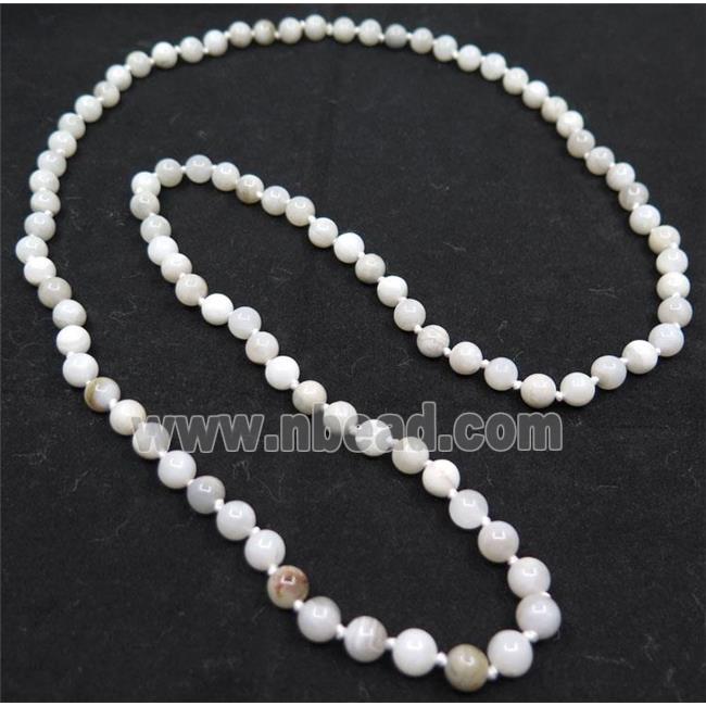 white Crazy Agate bead knot Necklace Chain, round