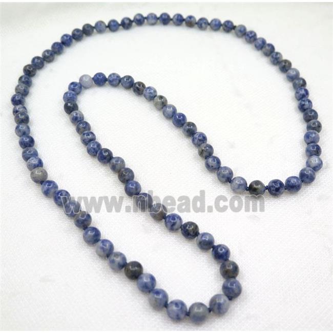 blue spotted dalmatian jasper beads knot Necklace Chain, round