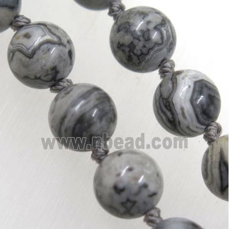 round Gray Picture Jasper knot Necklace Chain