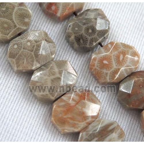 natural coral fossil beads, faceted oval
