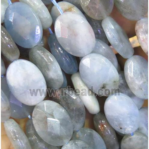 Aquamarine beads, faceted oval, blue, B-grade