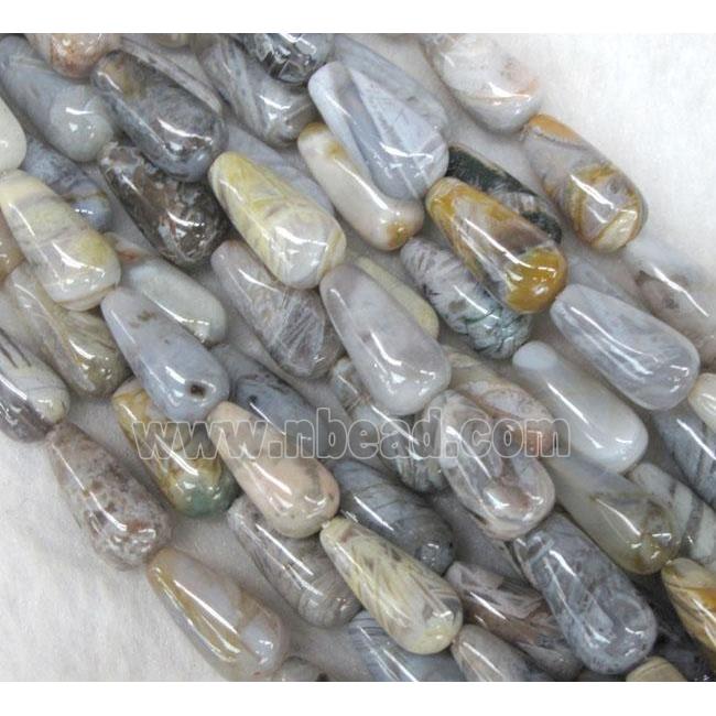 gray Bamboo Agate beads, D-teardrop