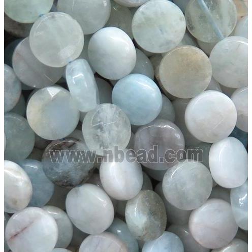Aquamarine bead, faceted flat round