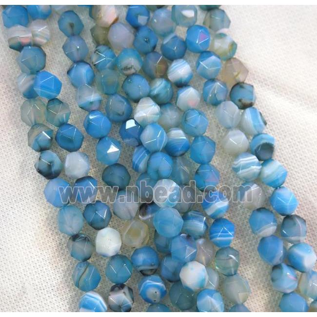blue striped agate beads ball, faceted round