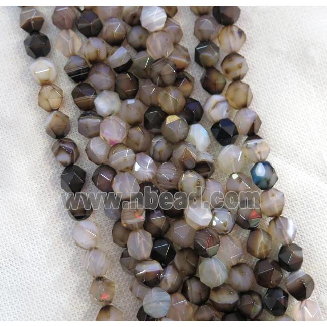 coffee striped agate beads ball, faceted round