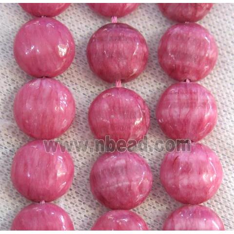 Chinese Rhodonite beads, dye pink, flat round