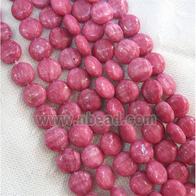 Chinese Rhodonite beads, dye pink, flat round