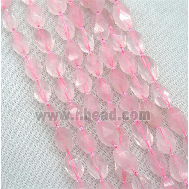 Rose Quartz nugget beads, faceted freeform, pink