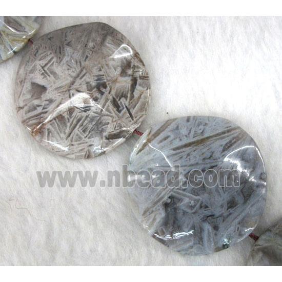 gray Bamboo Agate beads, flat round, wave