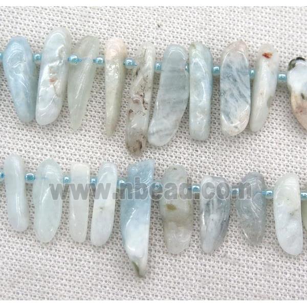lt.blue Aquamarine collar beads, stick, freeform, top drilled