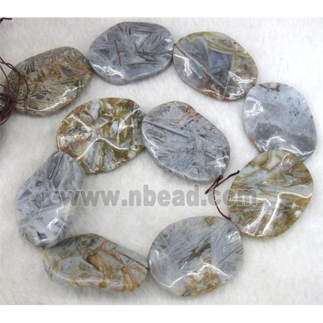 gray Bamboo Agate beads, wave oval