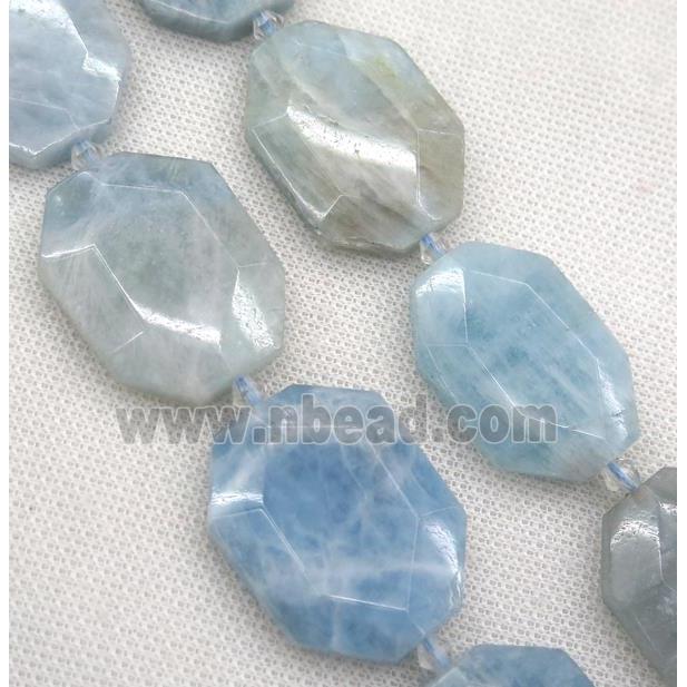 Aquamarine slice beads, faceted freeform, blue