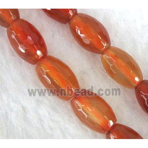red carnelian agate beads, faceted barrel