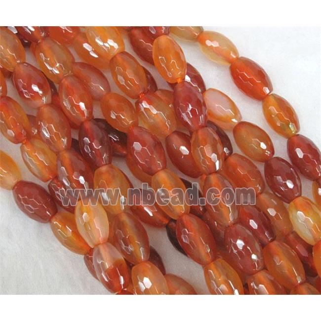 red carnelian agate beads, faceted barrel