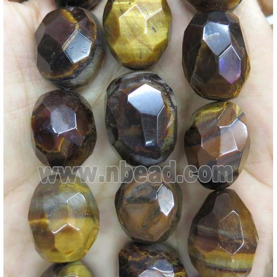 Tiger eye stone beads, faceted barrel, yellow