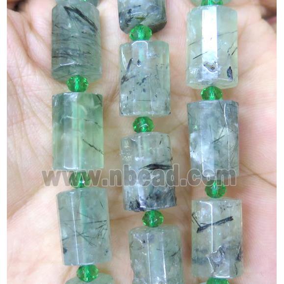 green Prehnite tube beads, faceted