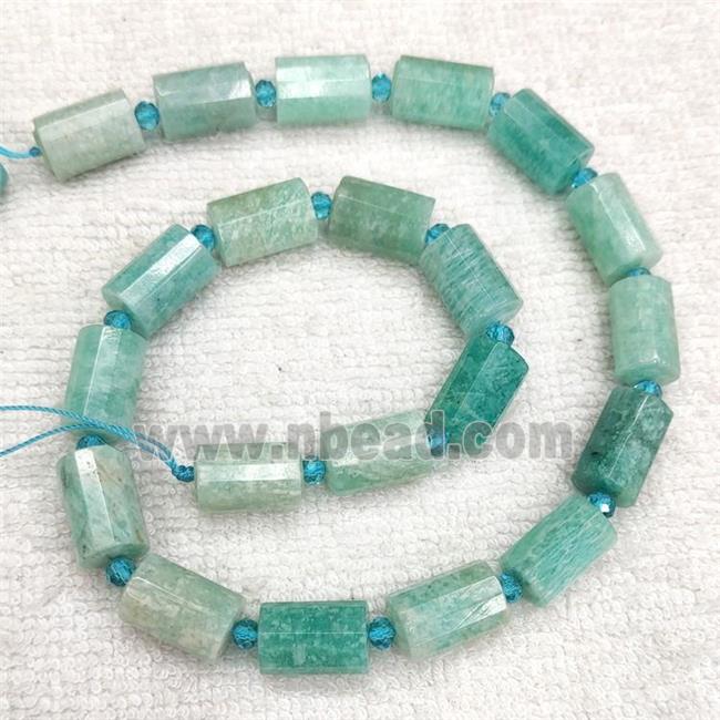 green Amazonite tube beads, faceted