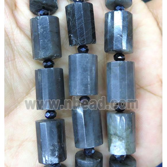 black Labradorite tube beads, faceted