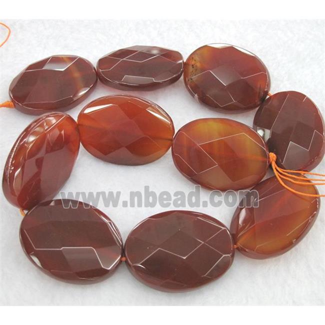 red carnelian agate beads, faceted oval