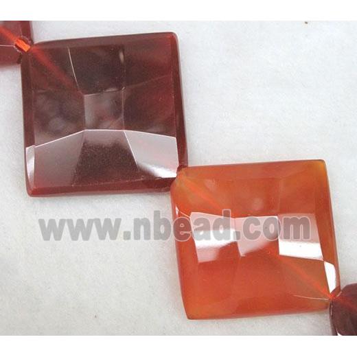 red carnelian agate beads, faceted corner-drilled square
