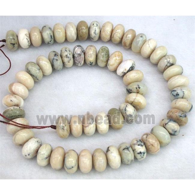white Peruvian Moss Opal Jasper beads, rondelle