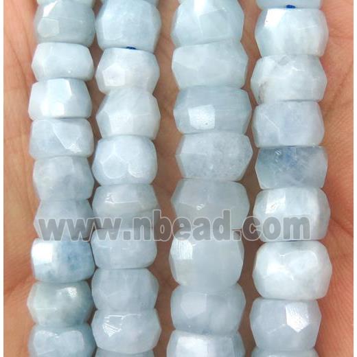 blue Aquamarine beads, faceted rondelle, AB-grade