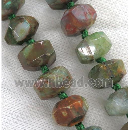 green Agate beads, faceted rondelle, dye