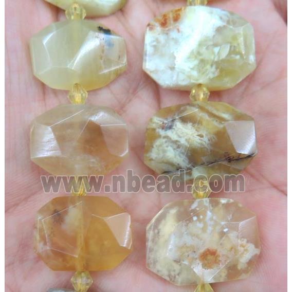 yellow opal stone nugget bead, faceted rectangle