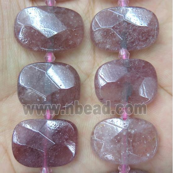 pink Strawberry Quartz nugget bead, faceted rectangle