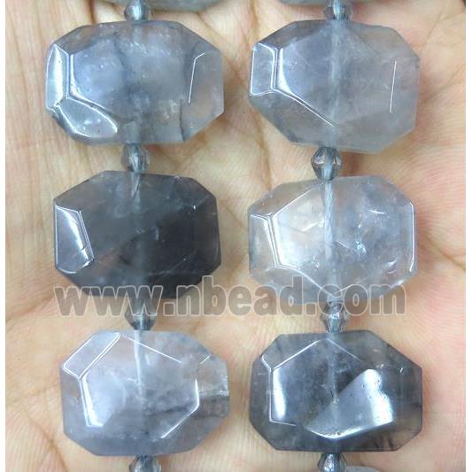 gray cloudy quartz nugget bead, faceted rectangle