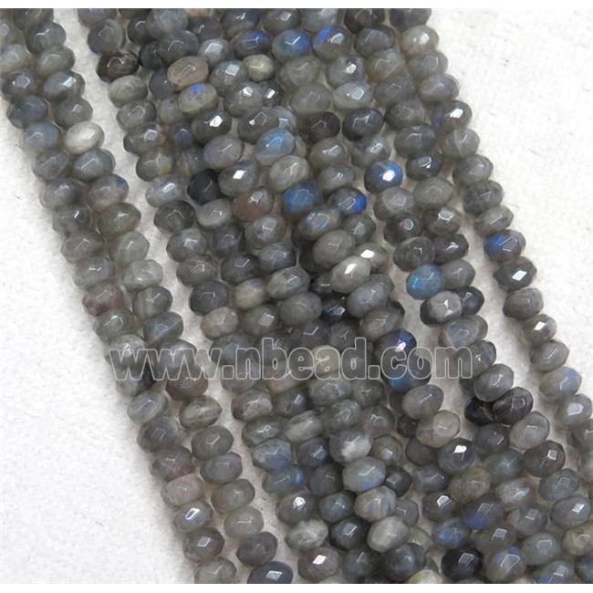 deep gray Labradorite beads, faceted rondelle, AA-Grade