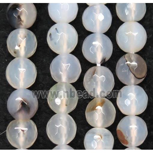 white Chinese Heihua Agate beads, faceted round