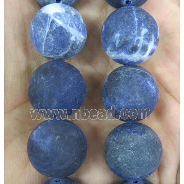 large round Sodalite beads, matte, blue