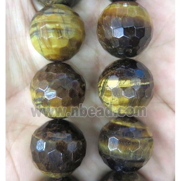large Tiger eye stone beads, faceted round, yellow